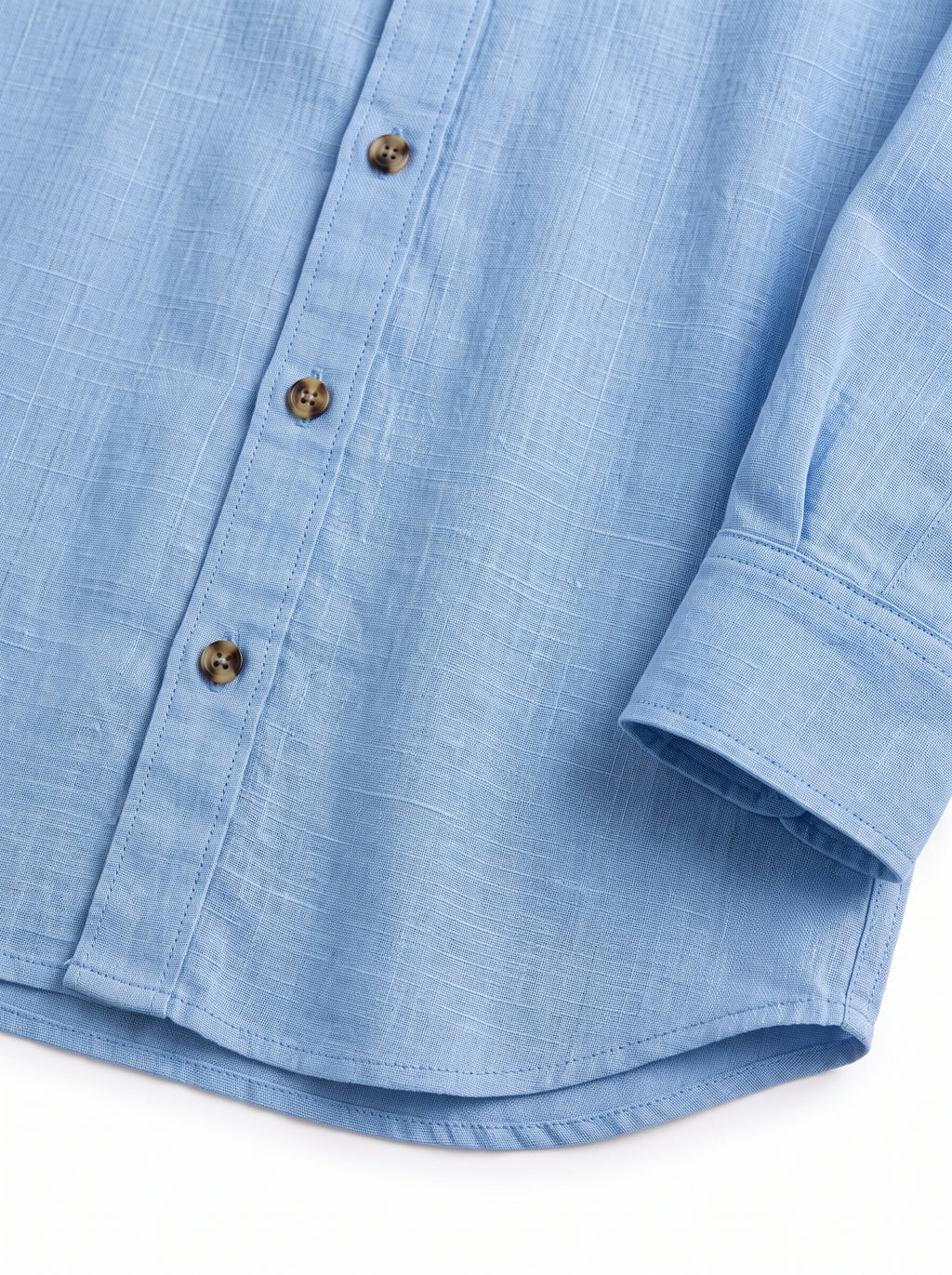 Light Blue Linen Shirt with European Collar
