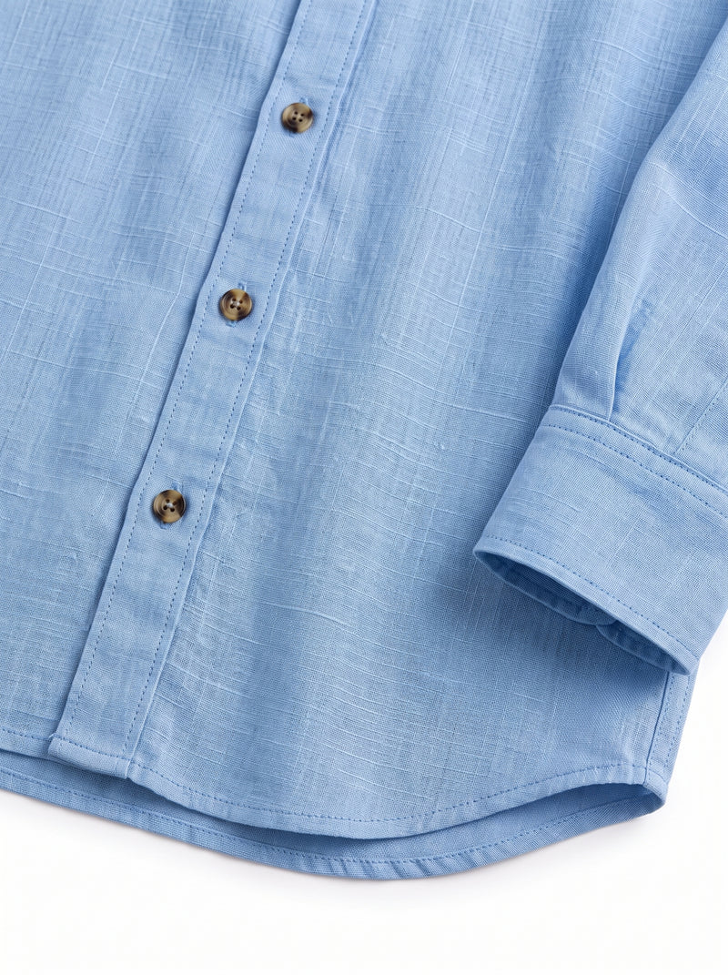 Light Blue Linen Shirt with European Collar
