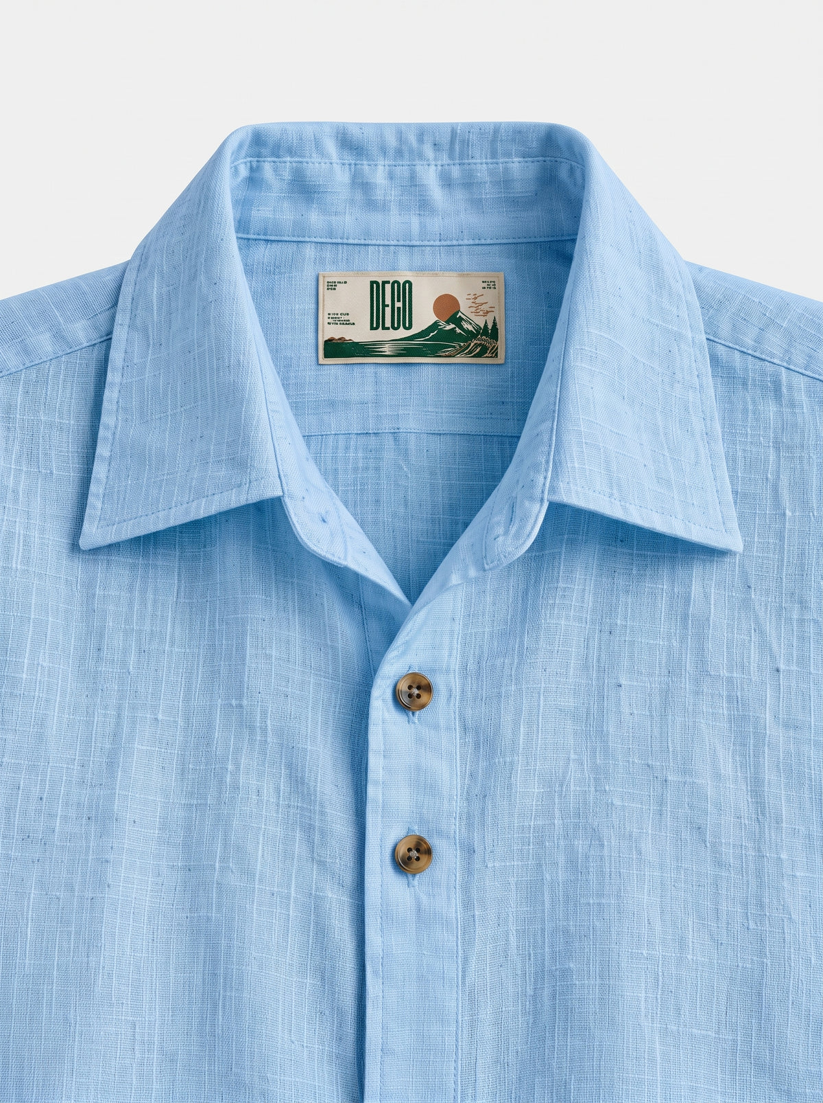 Light Blue Linen Shirt with European Collar