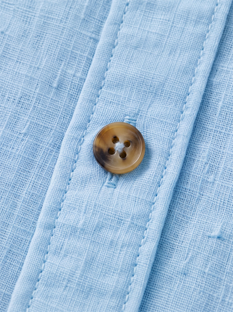Light Blue Linen Shirt with European Collar