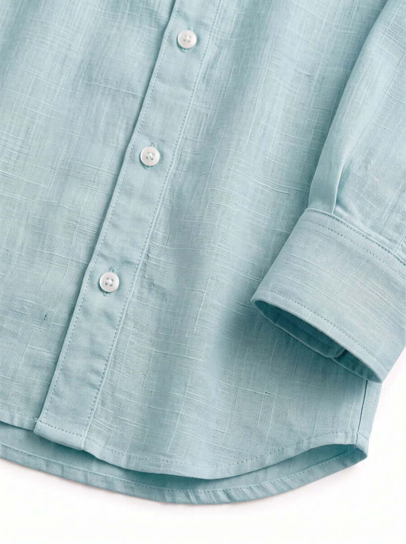 Vivid Blue Linen Shirt with European Collar