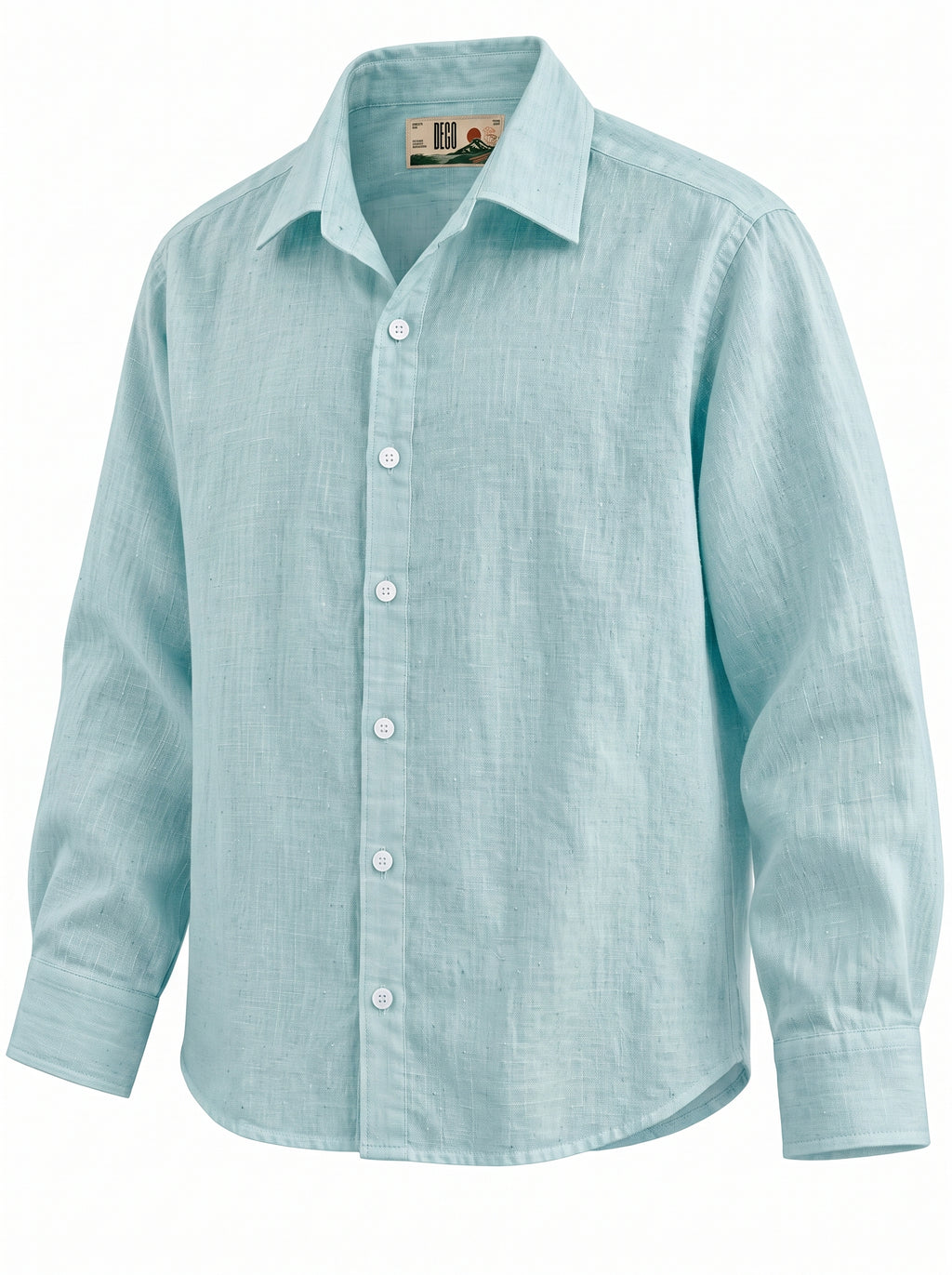 Vivid Blue Linen Shirt with European Collar