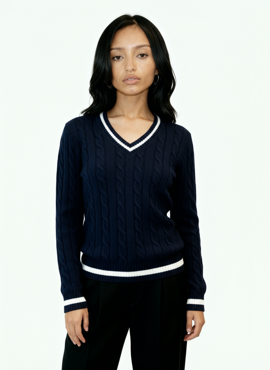 Valeria Women's V-Neck Sweater - Navy