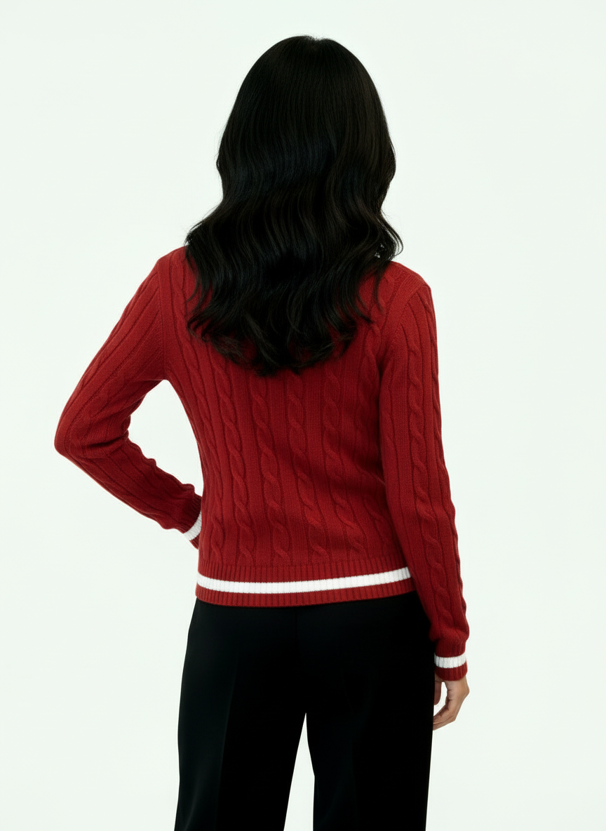 Valeria Women's V-Neck Sweater - Cherry Red