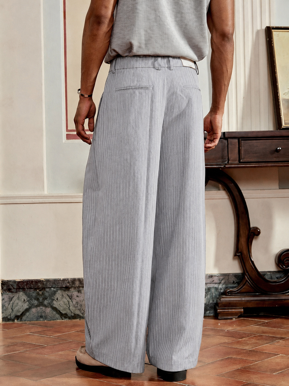 Unisex Prestige Pleated Pinstripe Pant - Striped Grey