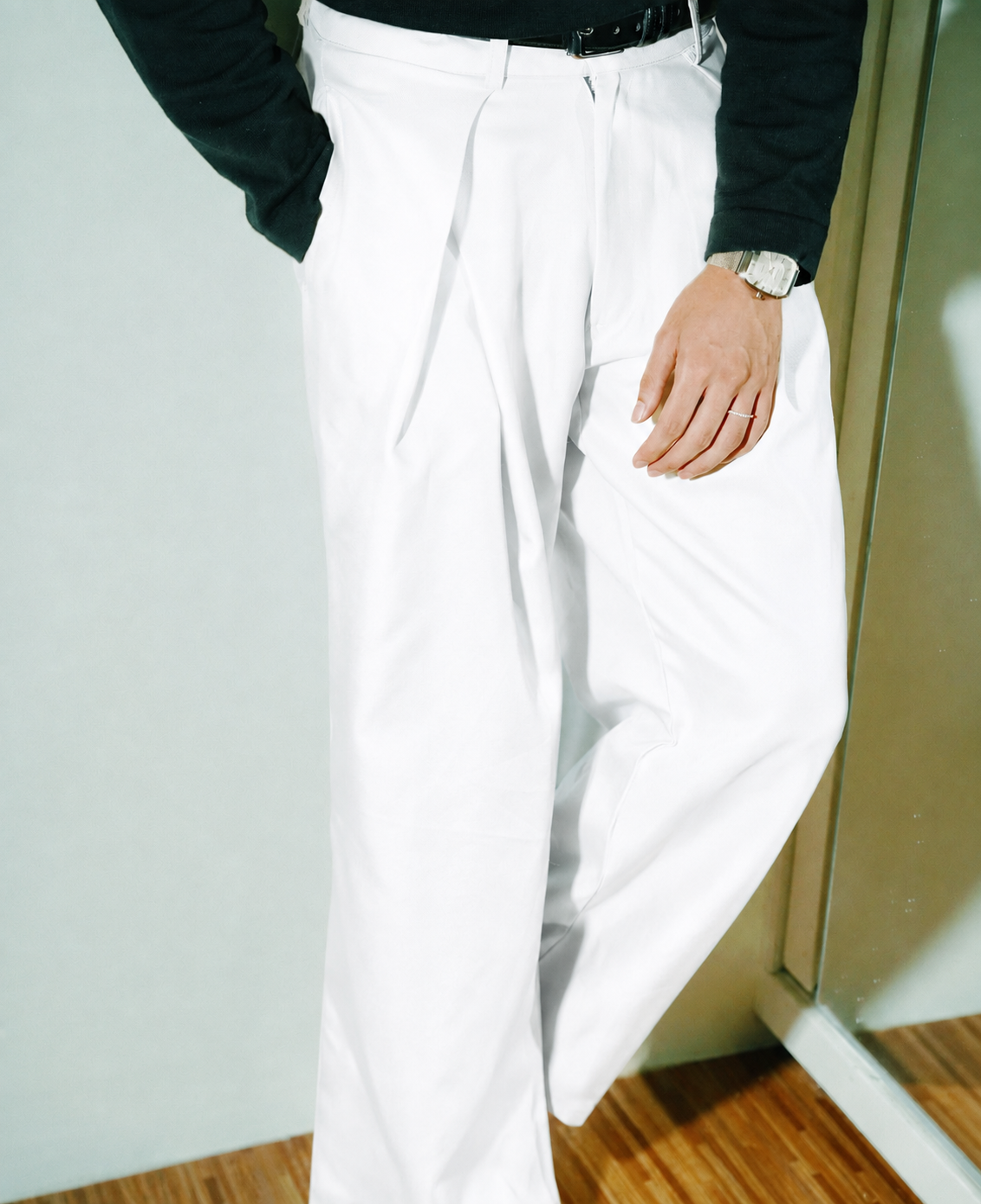 Unisex Prestige Pleated Pinstripe Pant - White