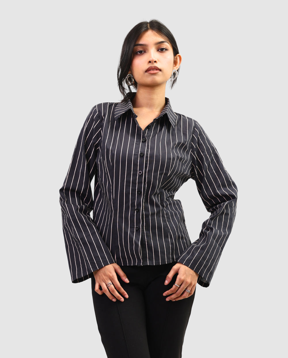 The Riviera Fitted Shirt - Dark Striped Shirt
