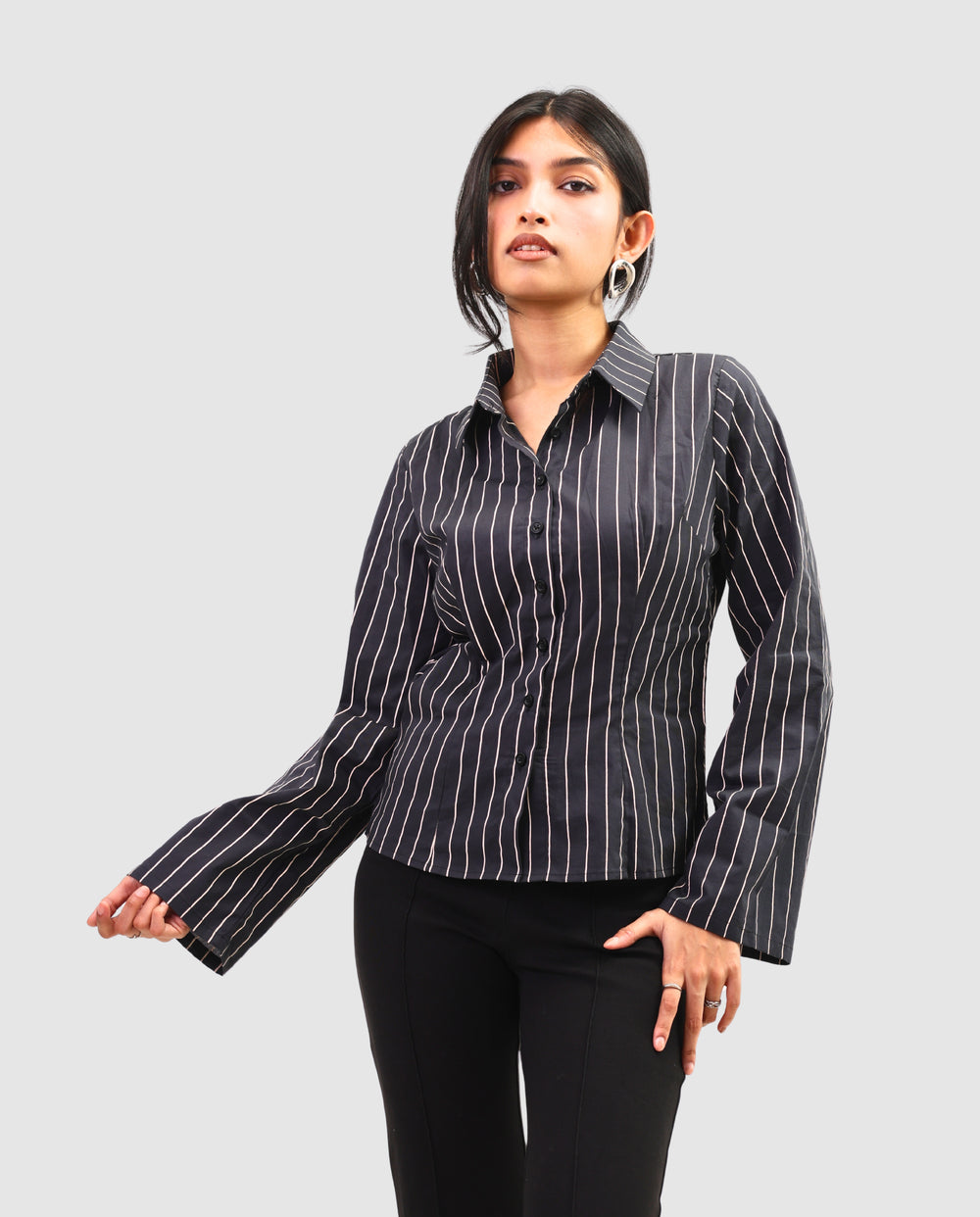 The Riviera Fitted Shirt - Dark Striped Shirt