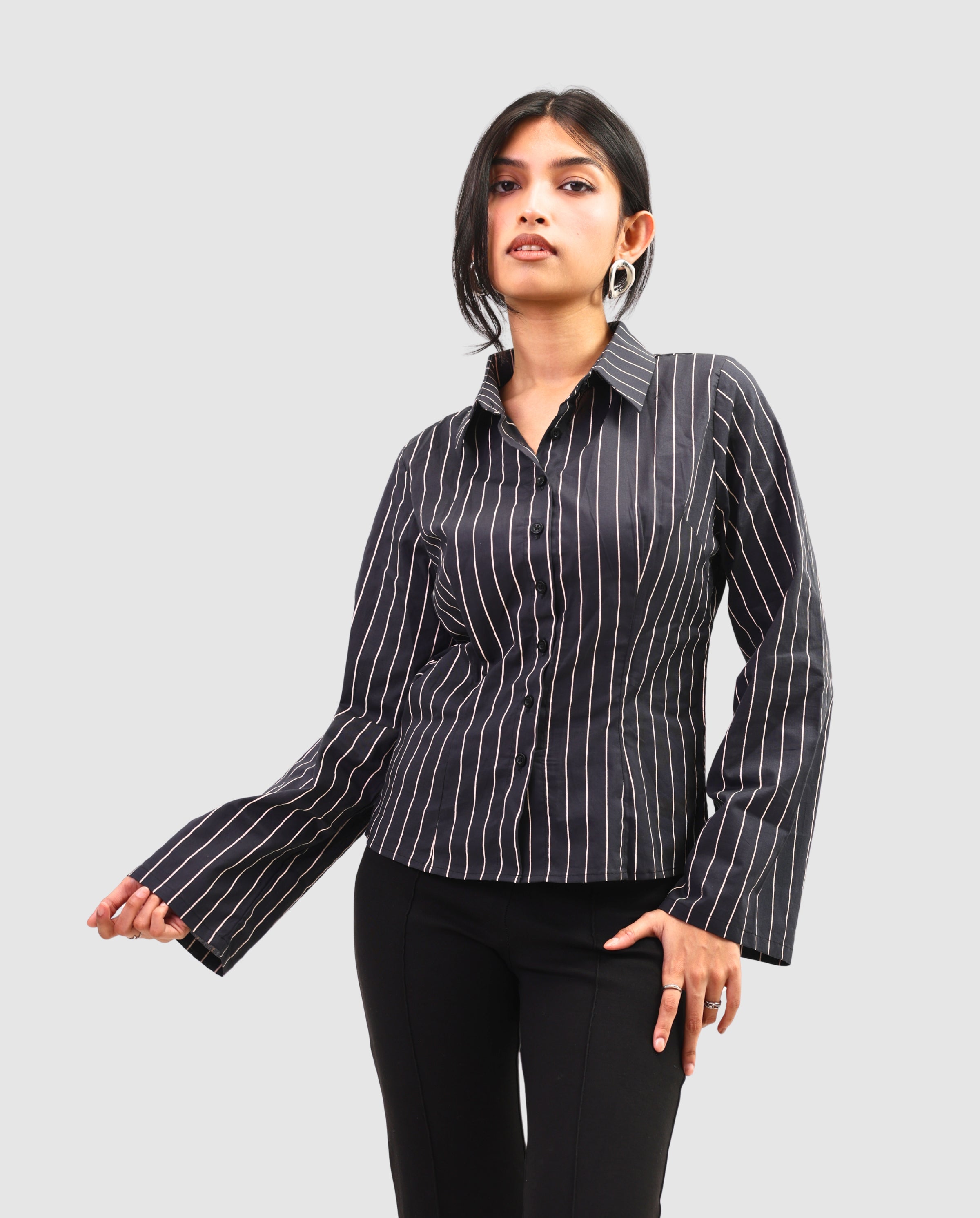 The Riviera Fitted Shirt - Dark Striped Shirt