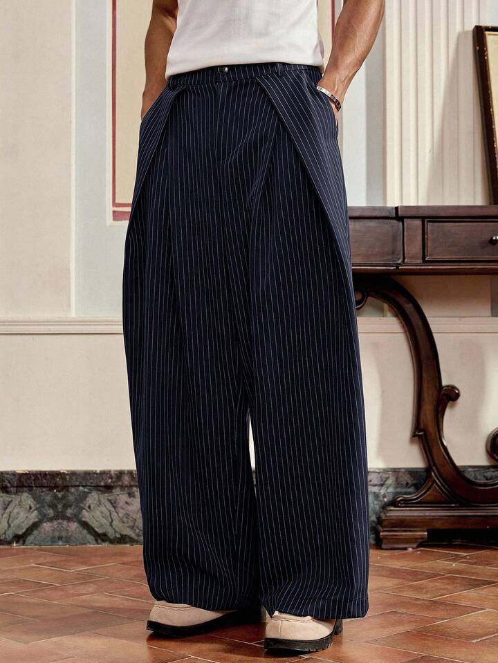 Unisex Prestige Pleated Pinstripe Pant - Striped Navy Blue