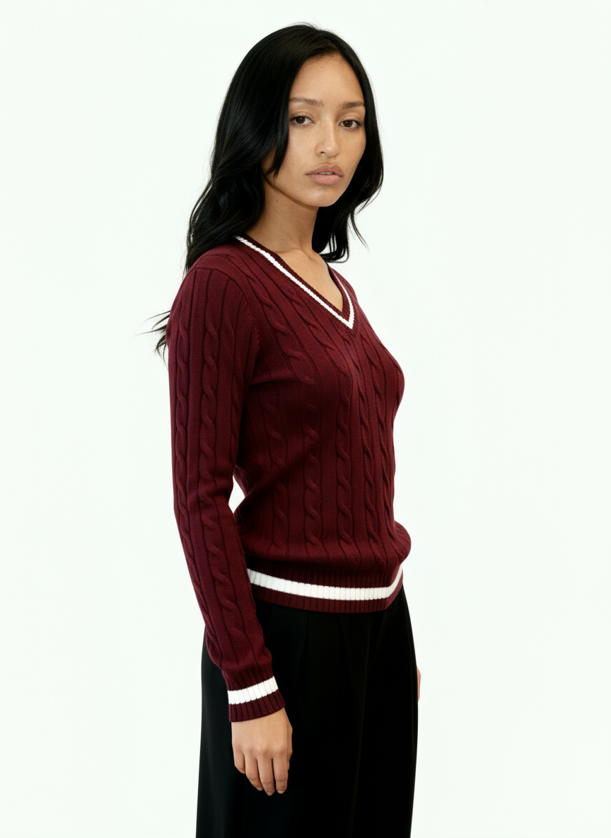 Valeria Women's V-Neck Sweater - Maroon