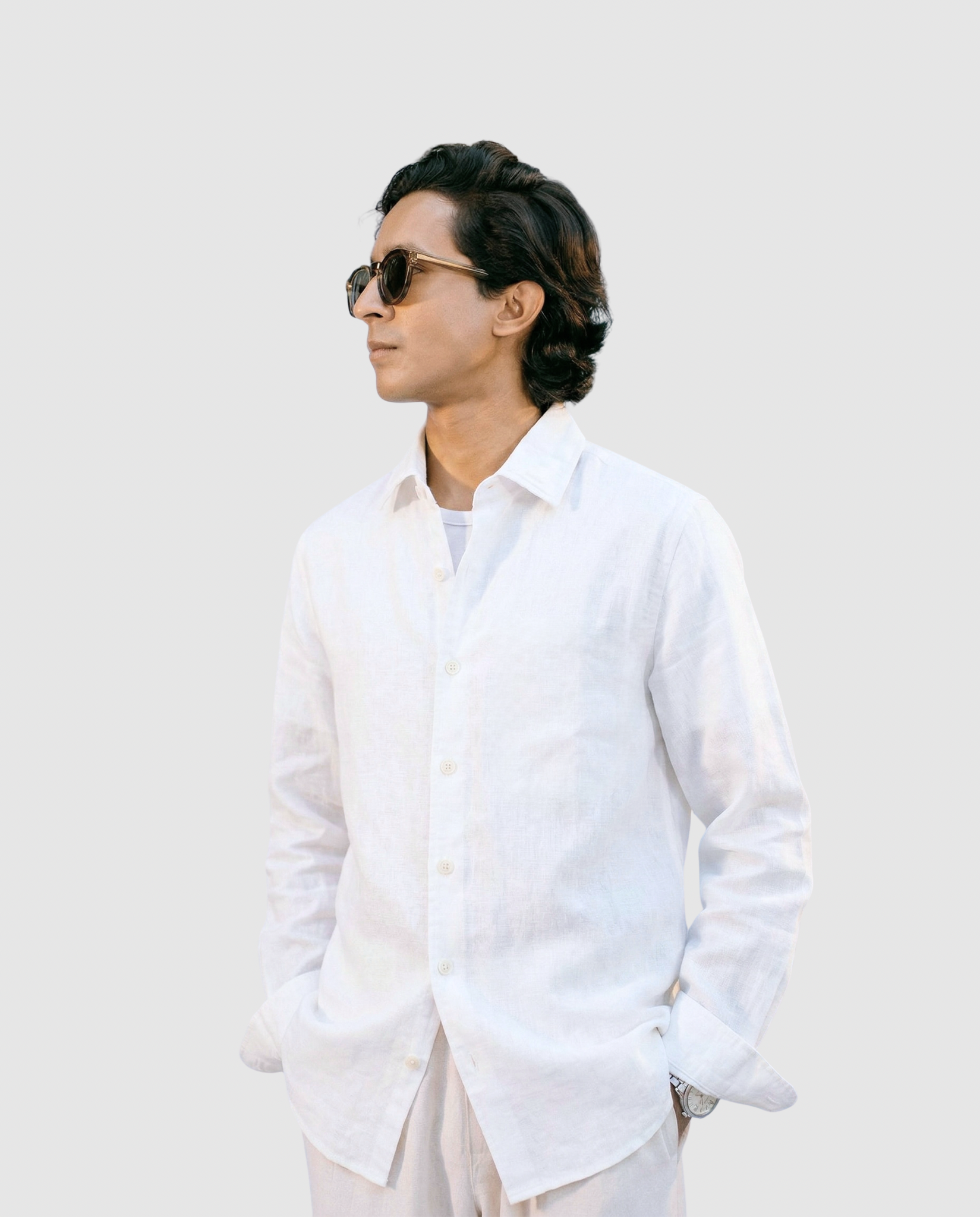 White Linen Shirt with European Collar