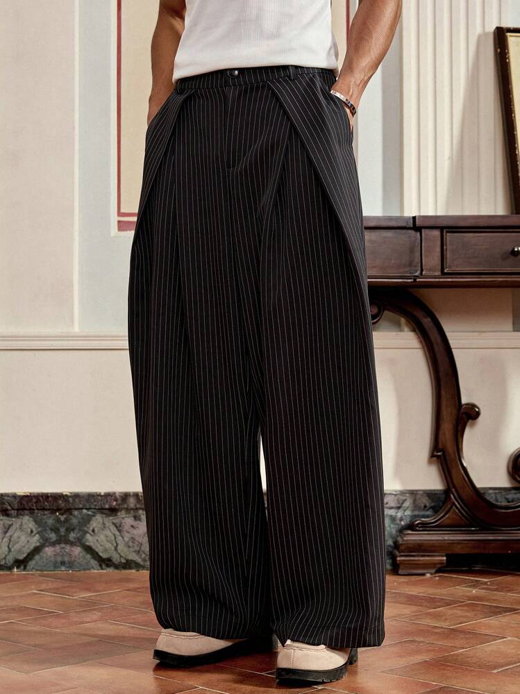 Unisex Prestige Pleated Pinstripe Pant - Striped Black