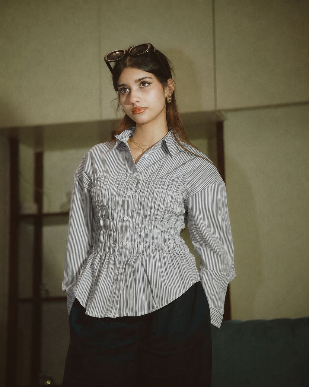 Women’s Fitted Striped Grey Shirt