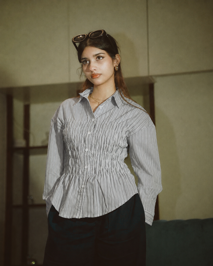 Women’s Fitted Striped Grey Shirt