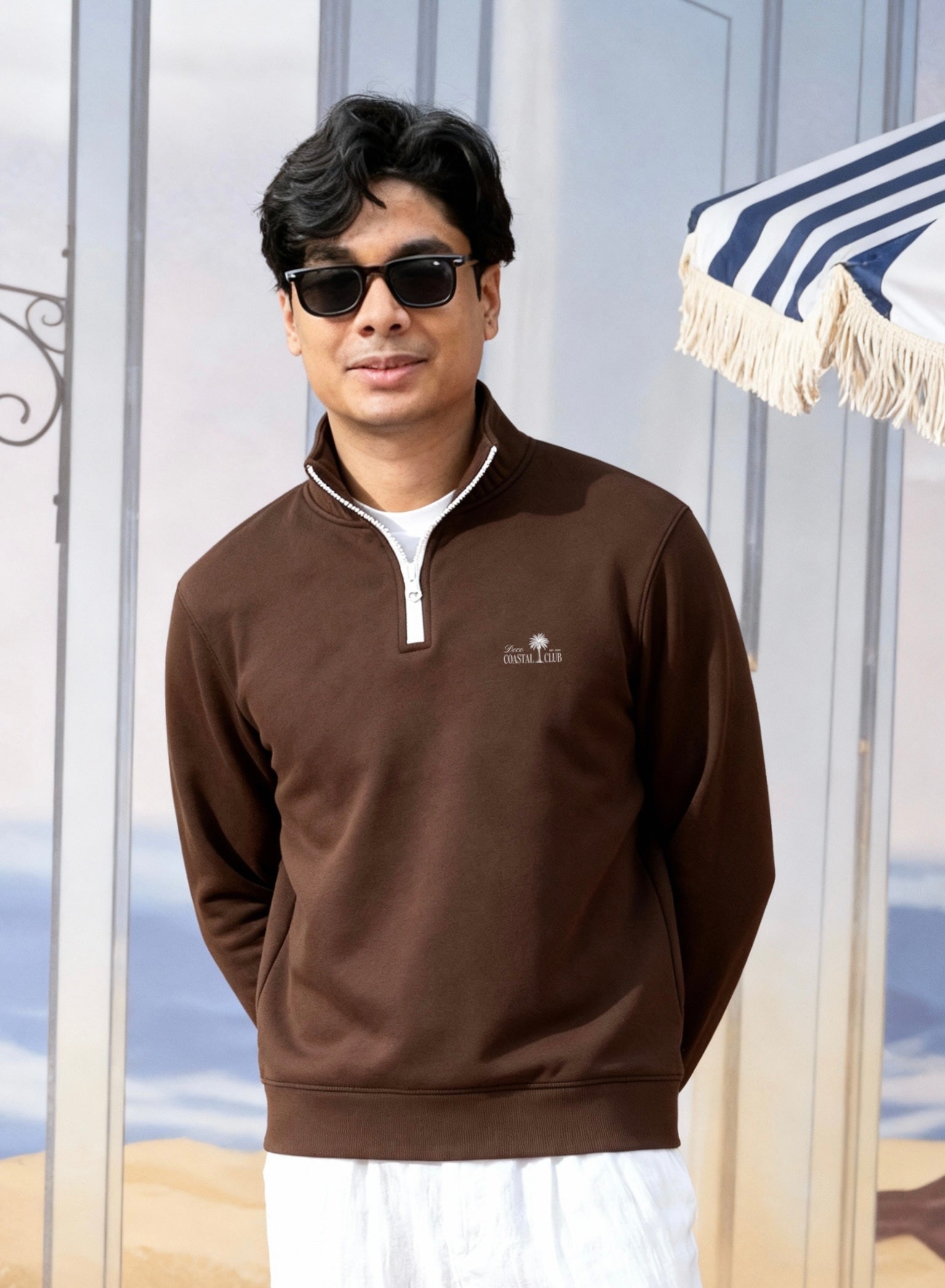 Deco Coastal Club Fleece Quarter Zip - Brown