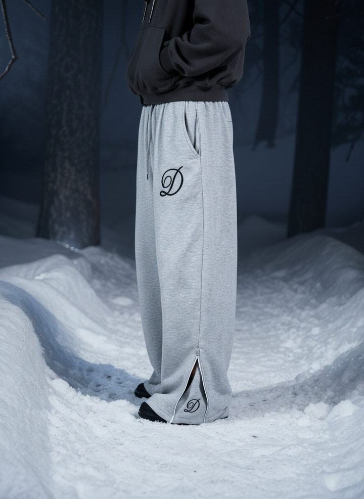 Deco Zip Flared Trousers - Ash - 400GSM