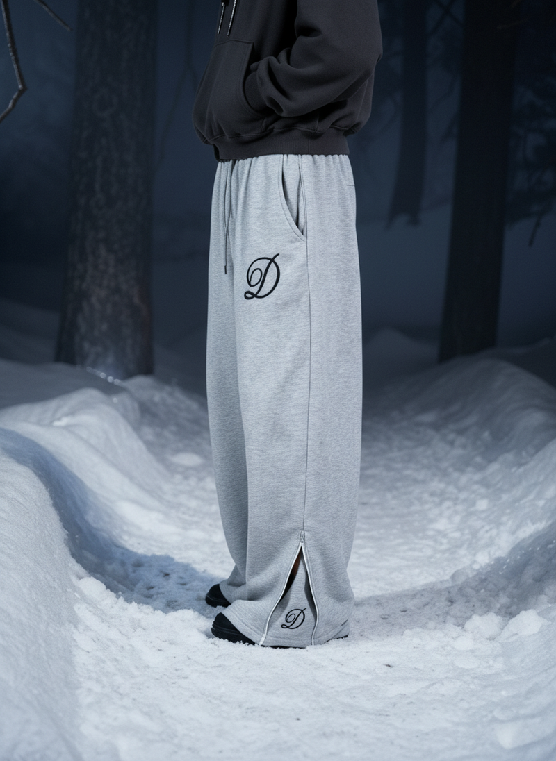 Deco Zip Flared Trousers - Ash - 400GSM