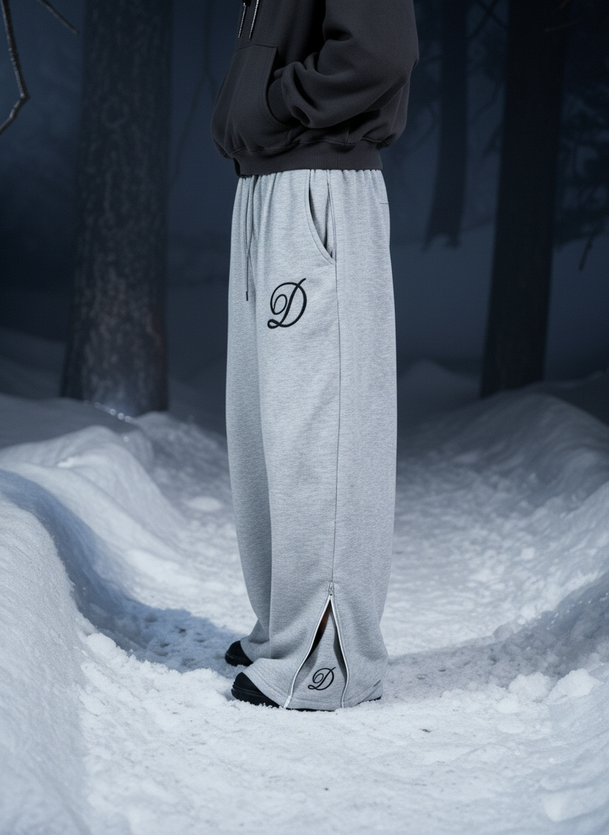 Deco Zip Flared Trousers - Ash - 400GSM