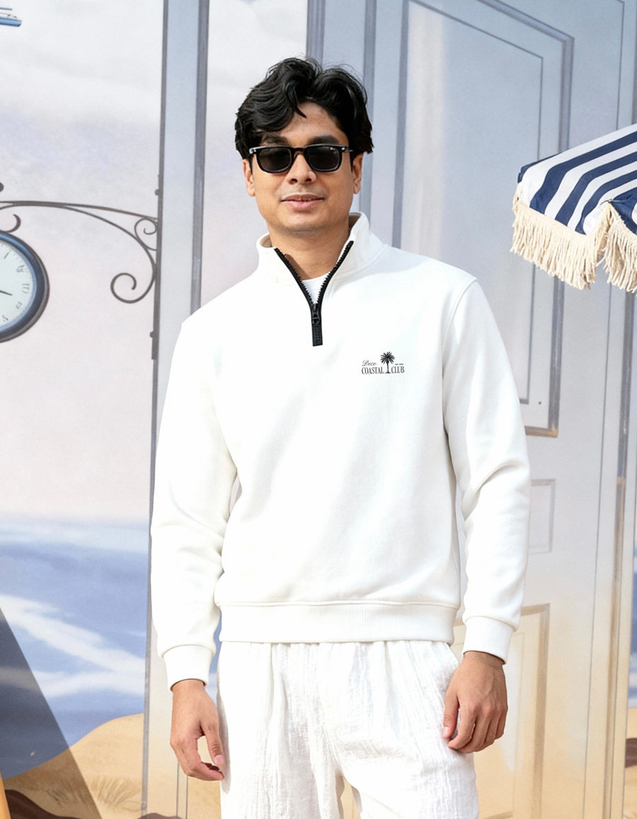 Deco Coastal Club Fleece Quarter Zip - White