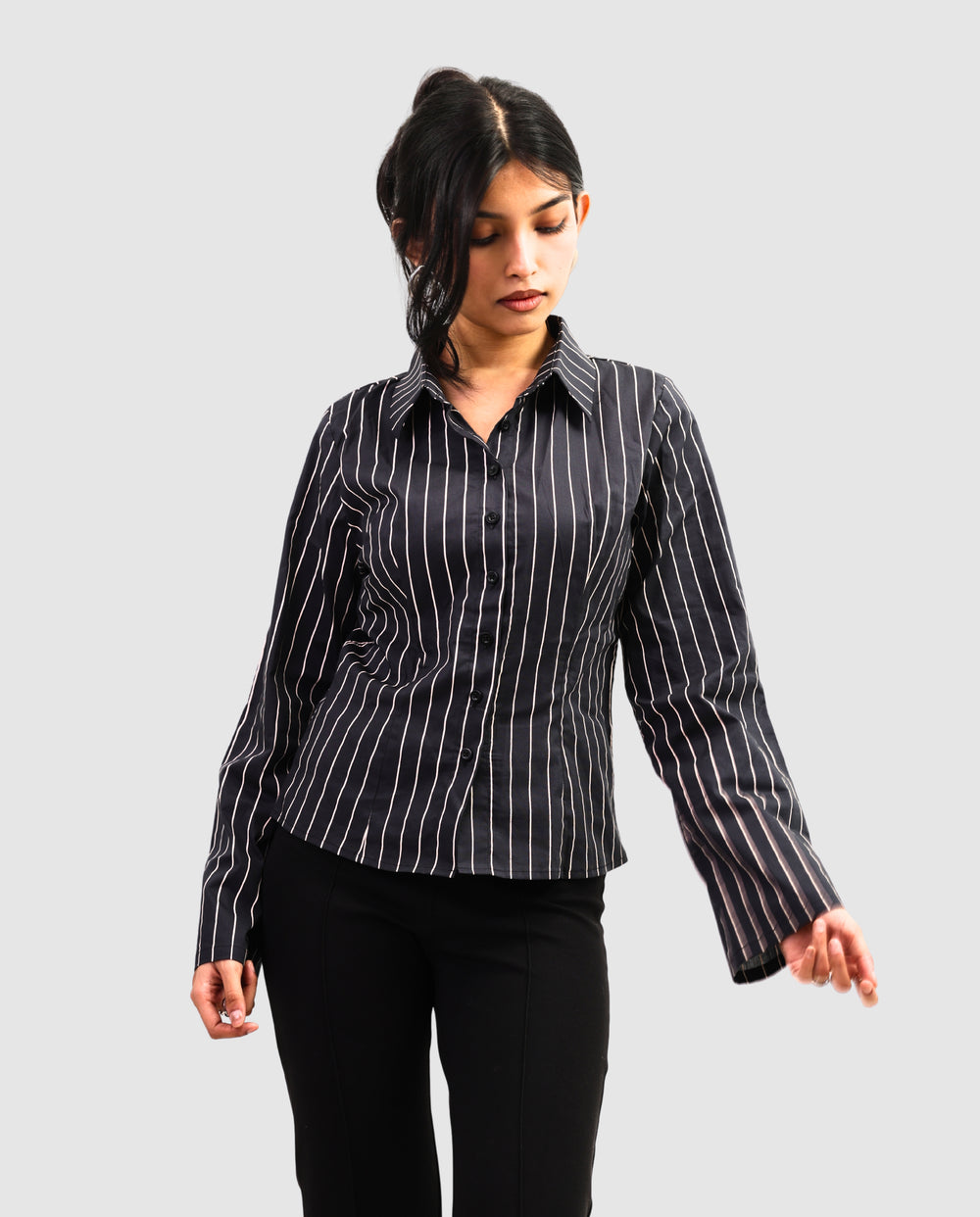 The Riviera Fitted Shirt - Dark Striped Shirt