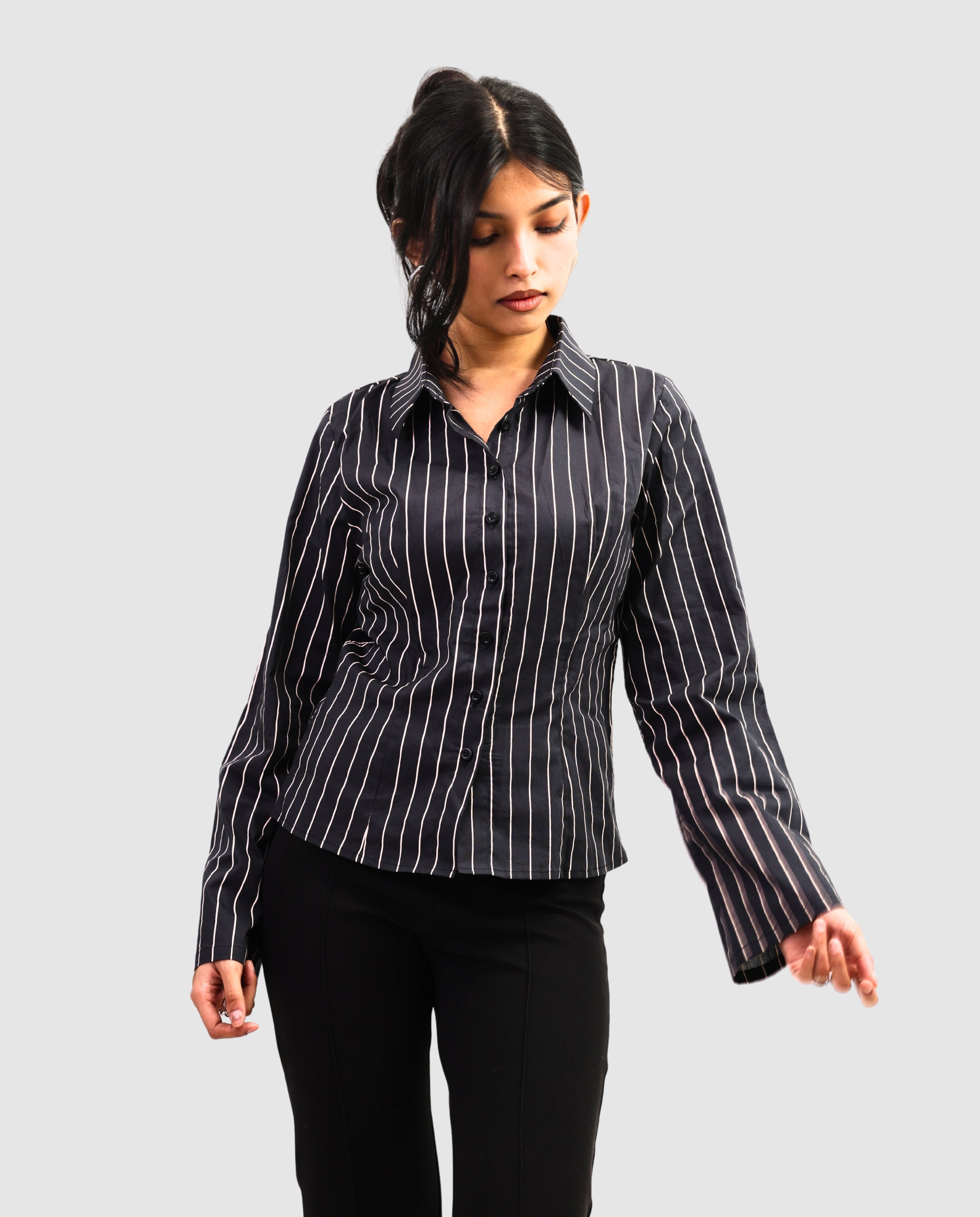 The Riviera Fitted Shirt - Dark Striped Shirt
