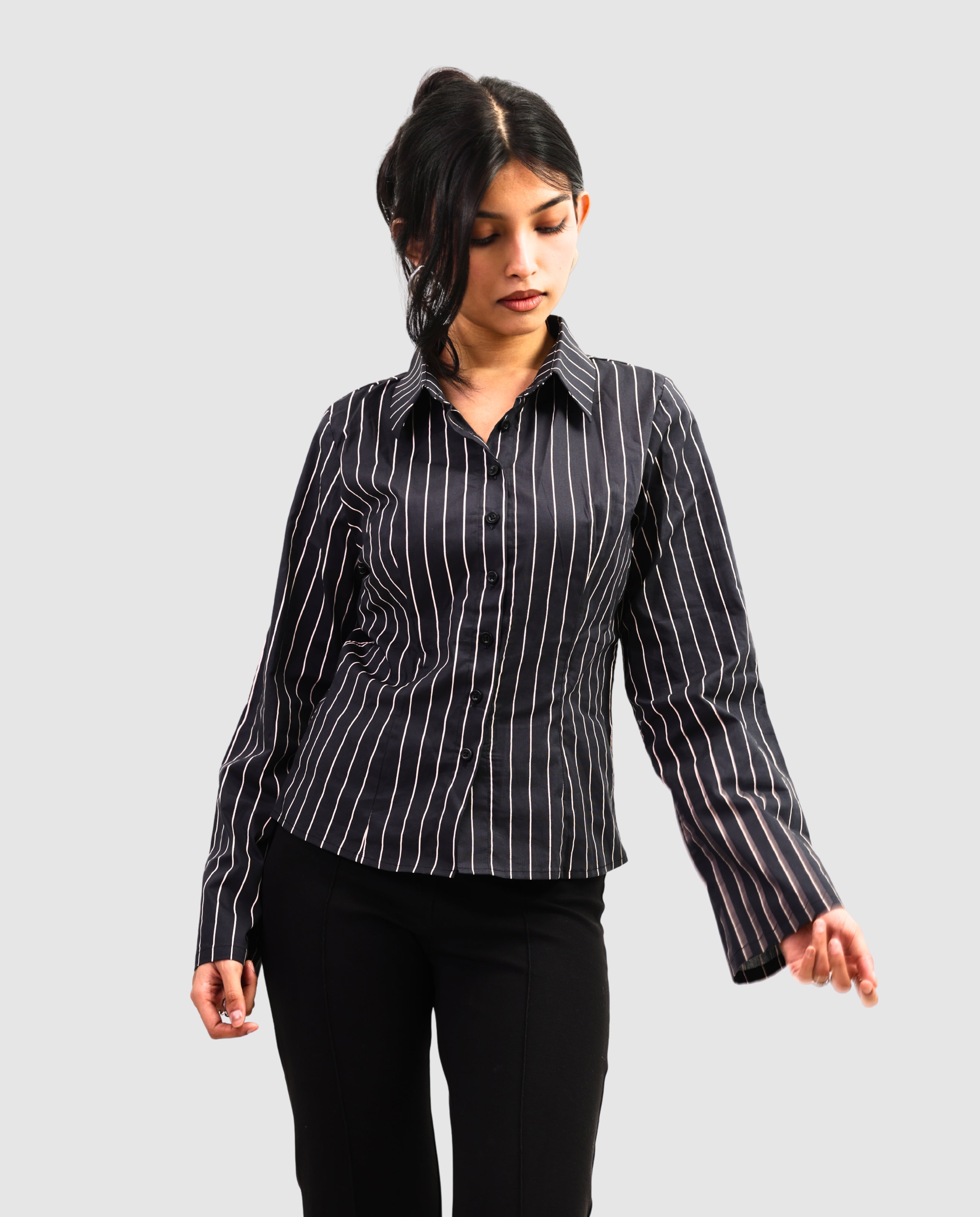 The Riviera Fitted Shirt - Dark Striped Shirt
