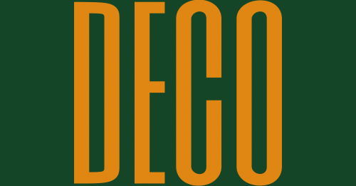 Orange 'DECO' text on a green background
