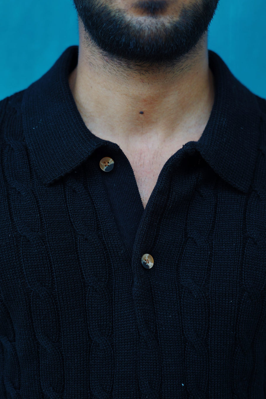 Luxury Cable Knit Polo - Black - Image 4
