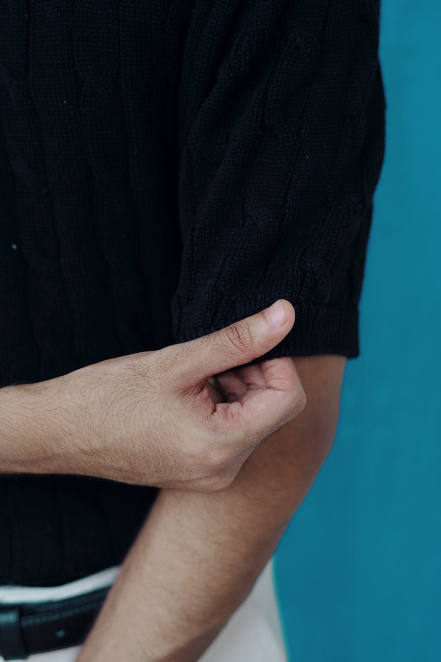 Luxury Cable Knit Polo - Black - Image 5