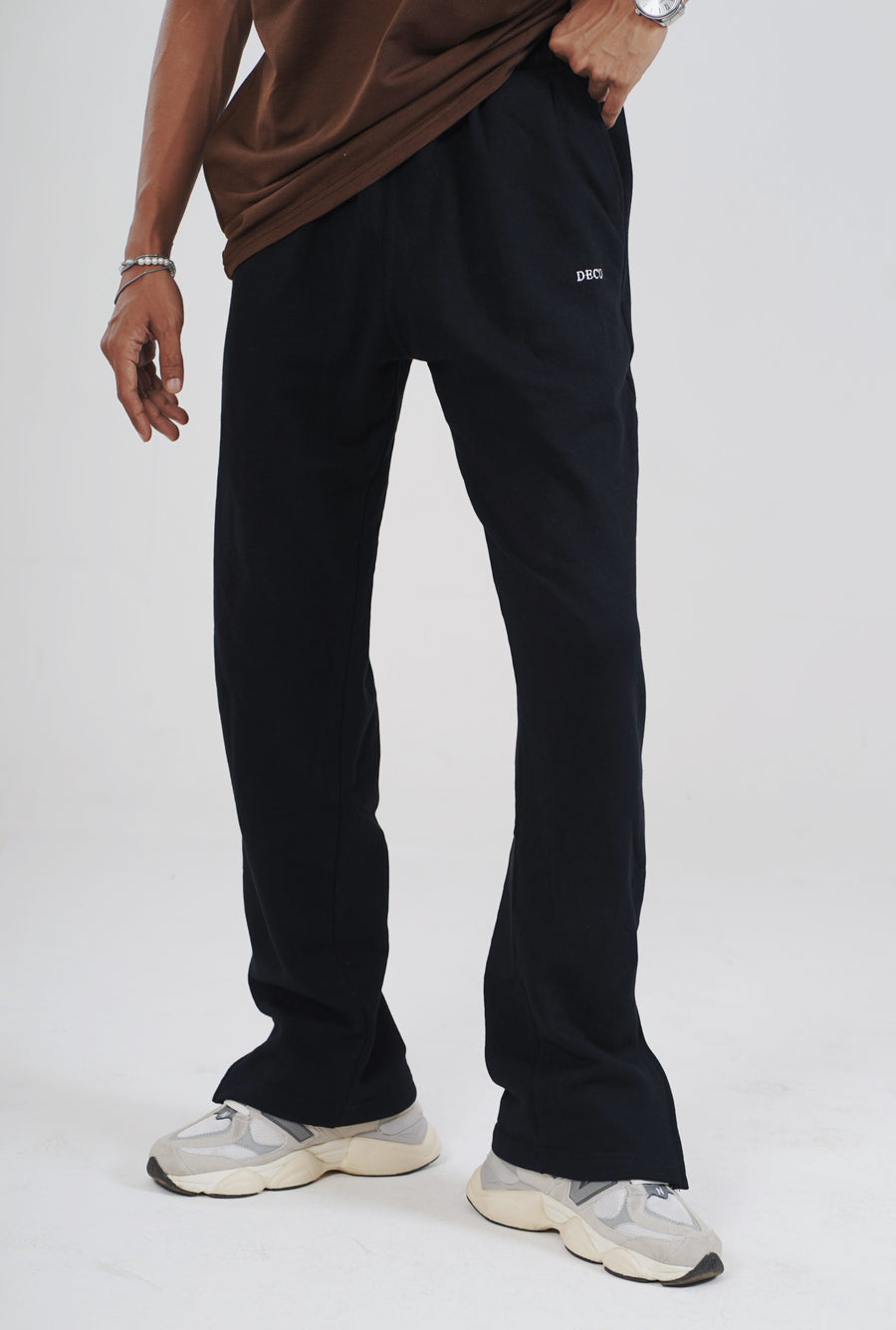 Deco Zip Flared Trousers - Black - 350GSM