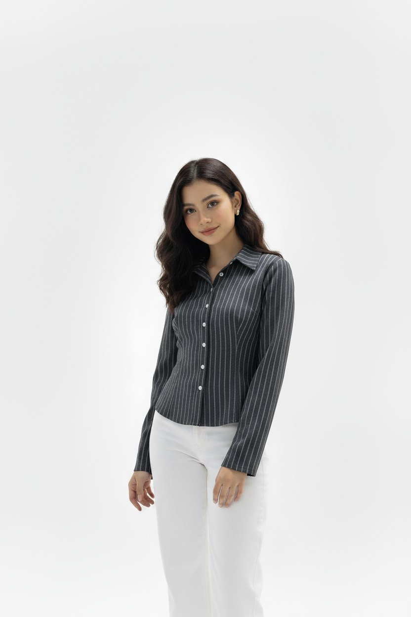 The Riviera Fitted Shirt - Stripe Grey