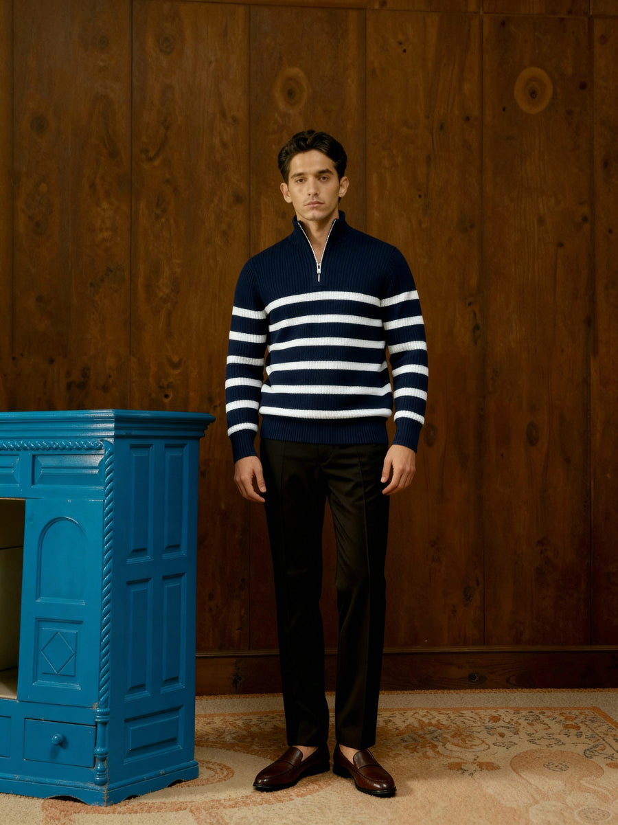 The Belmont Striped Sweater - Navy Blue (Unisex)