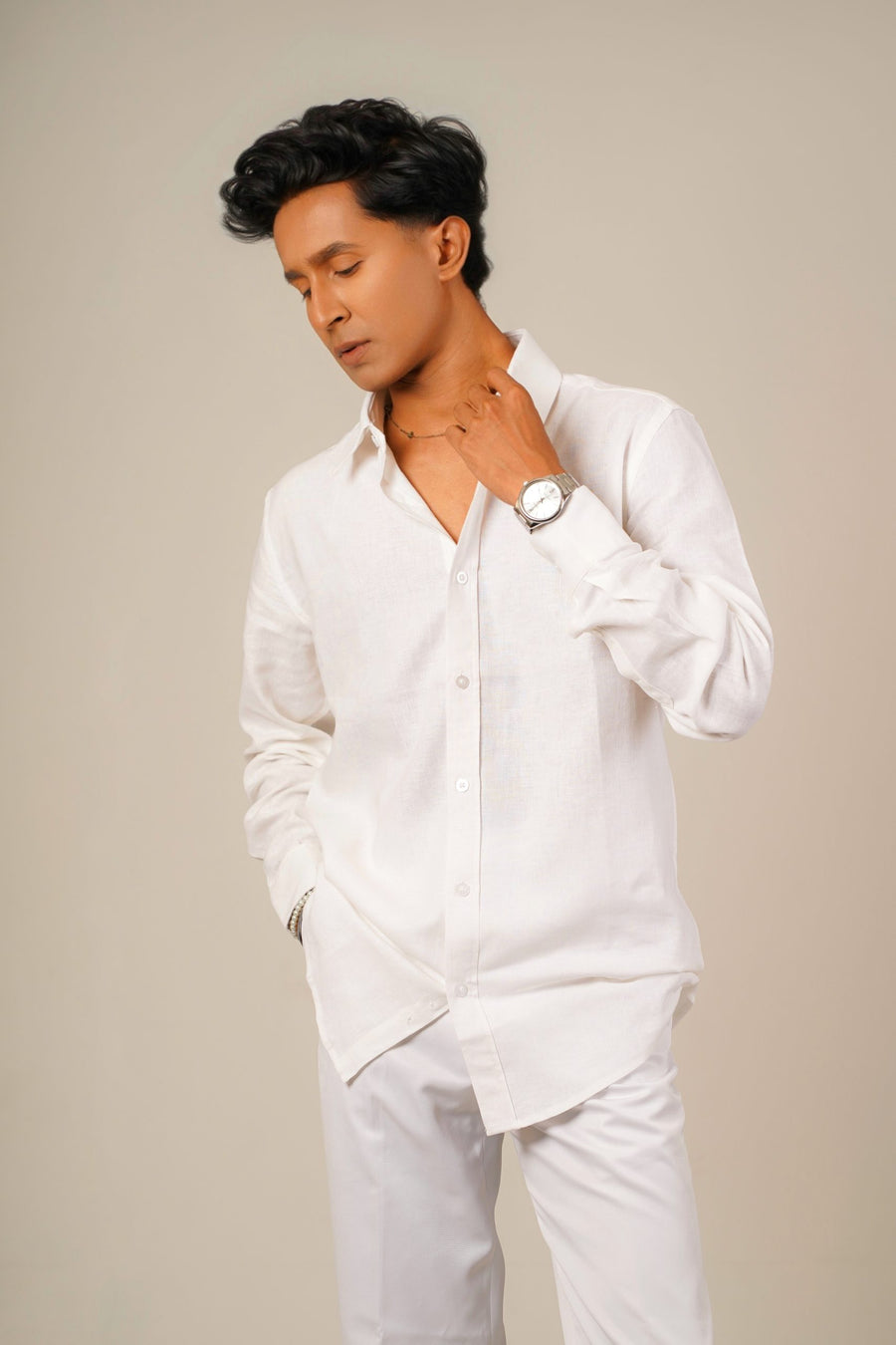 Pure Linen Shirt  -  White - Image 4
