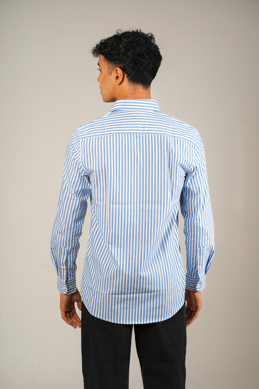 Full Sleeve Striped Blue Shirt - Image 4