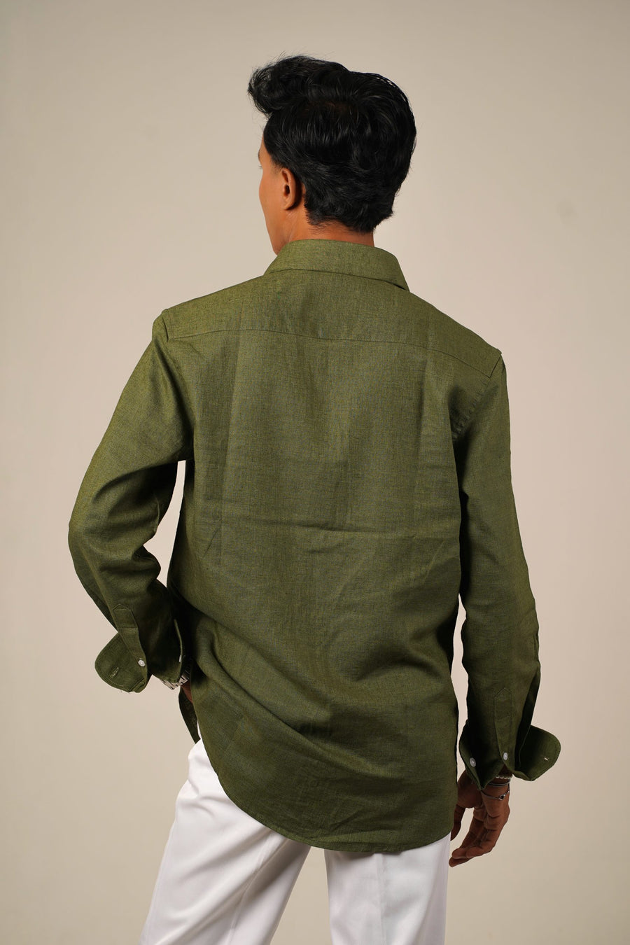 Pure Linen Shirt  -  Olive Green - Image 5