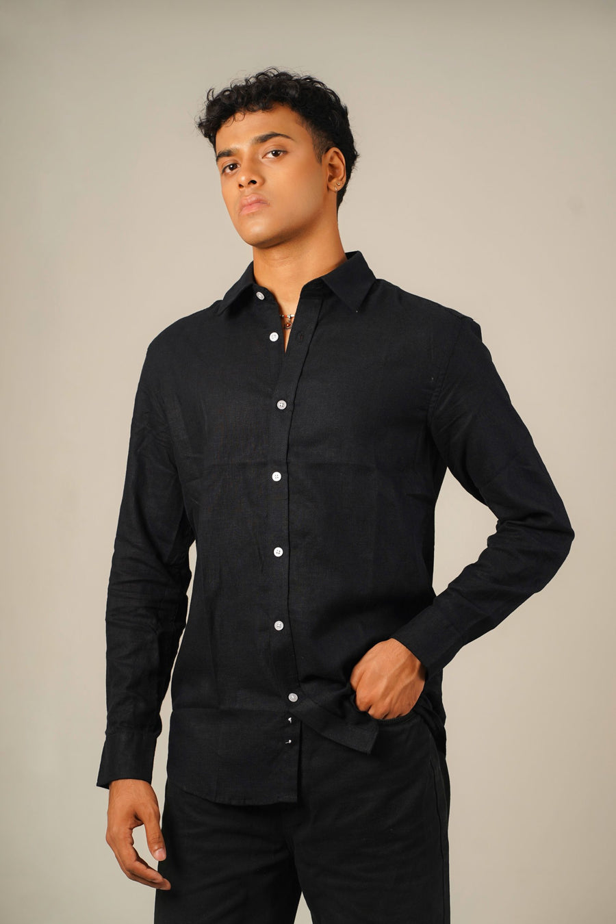 Pure Linen Shirt  -  Black