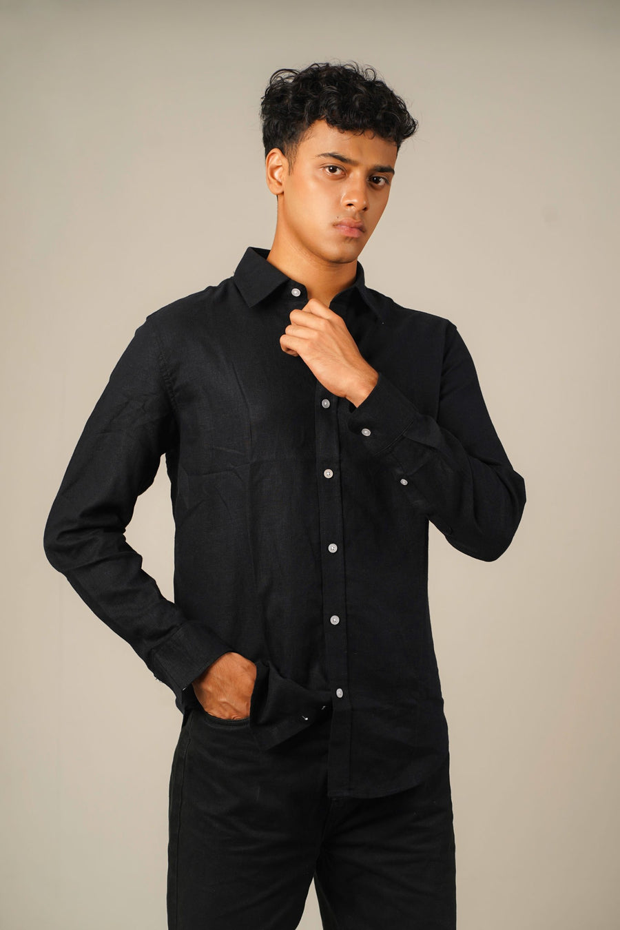 Pure Linen Shirt  -  Black