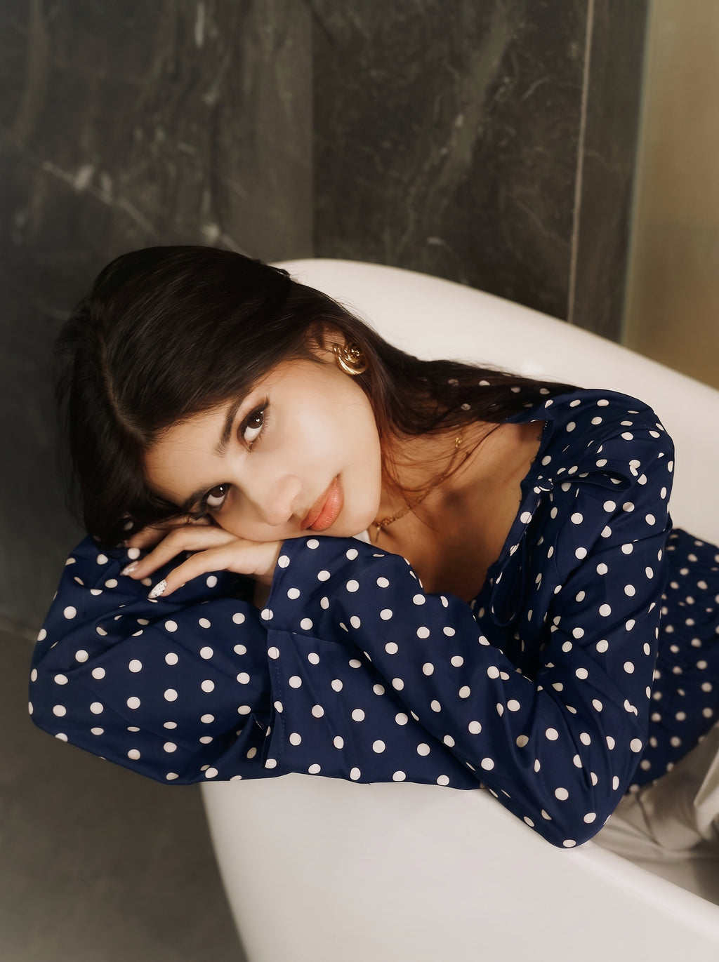 Women’s Polka Dot Top - Navy Blue