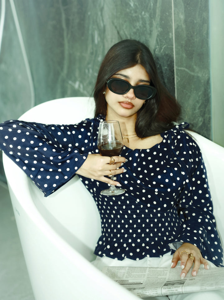 Women’s Polka Dot Top - Navy Blue