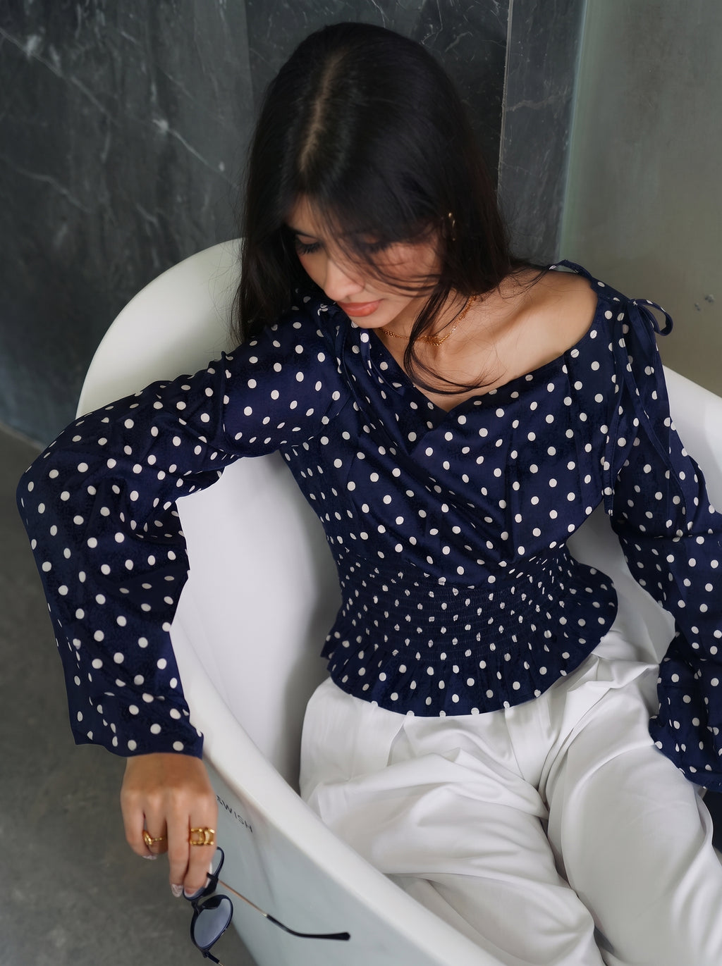 Women’s Polka Dot Top - Navy Blue