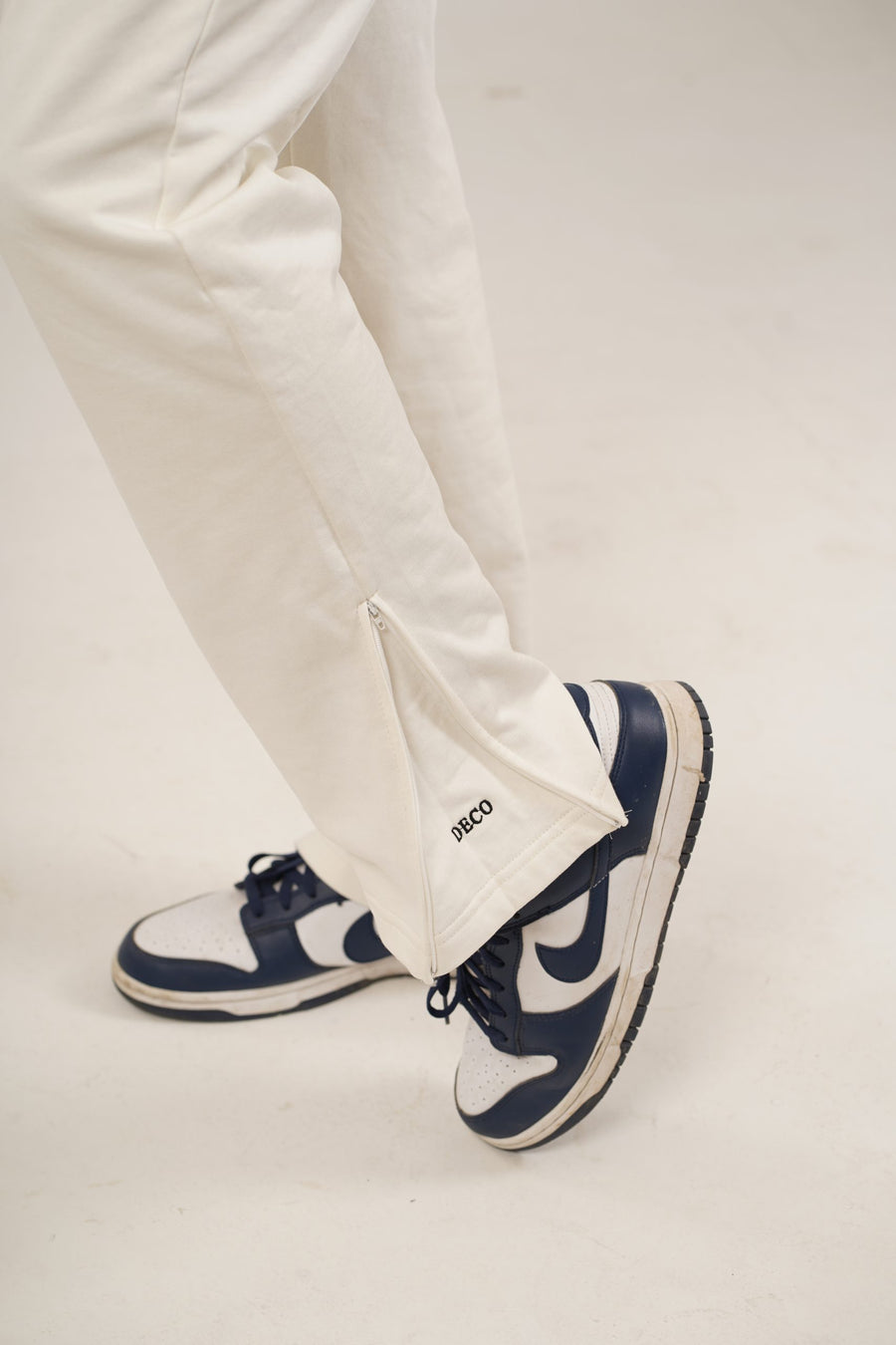 Deco Zip Flared Trousers - Cream - 350GSM