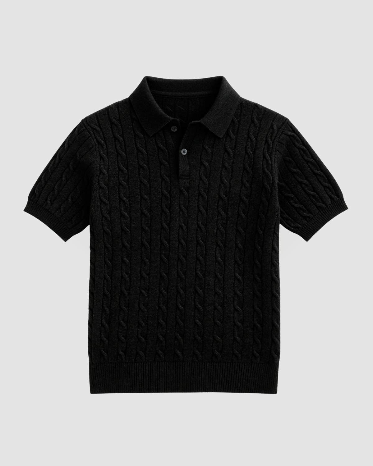 luxury cable knit polo black