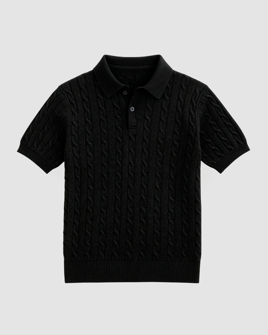 luxury cable knit polo black