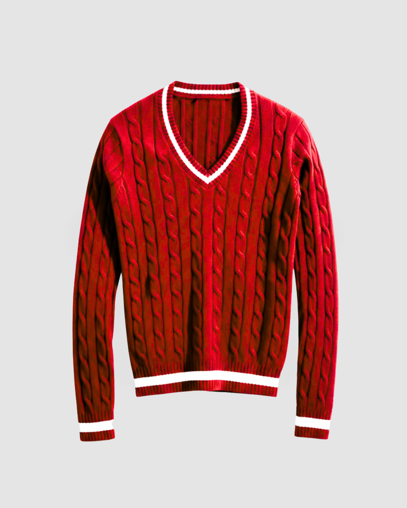 Valeria Women's V-Neck Sweater - Cherry Red