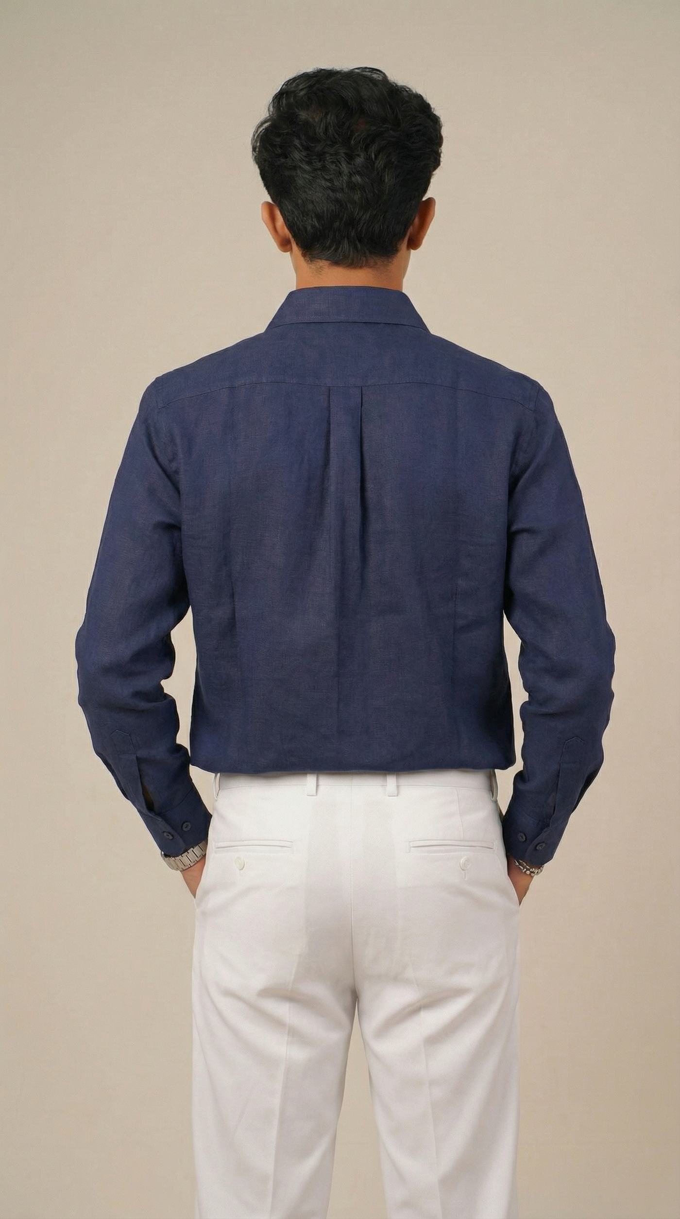 Pure Linen Shirt  -  Navy Blue