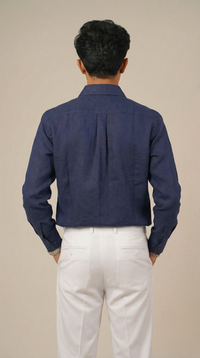 Pure Linen Shirt  -  Navy Blue