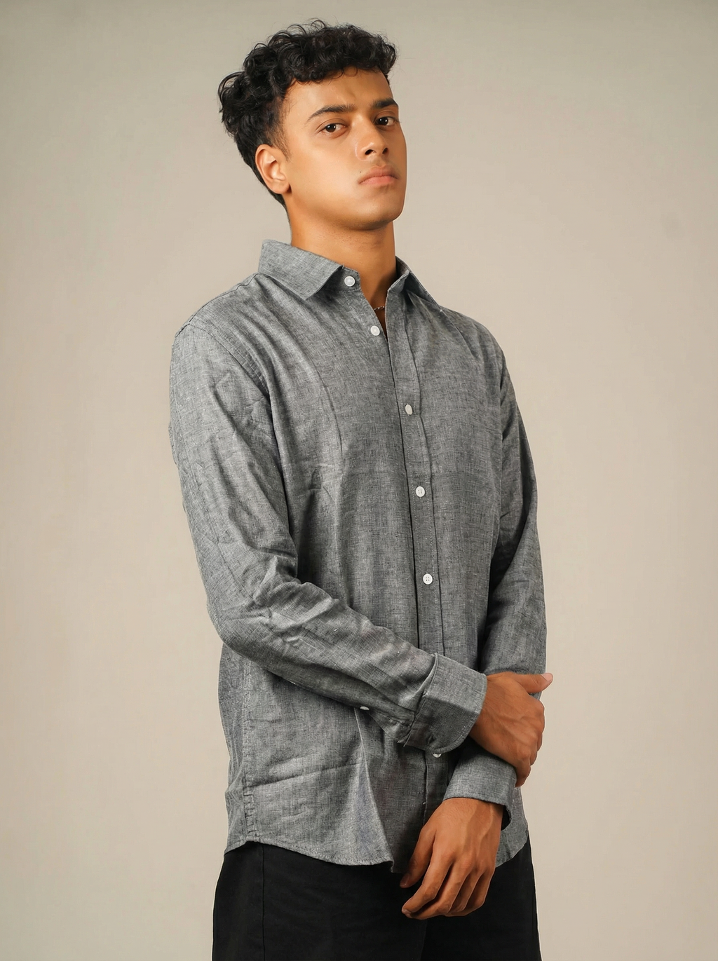 Pure Linen Shirt  -  Grey