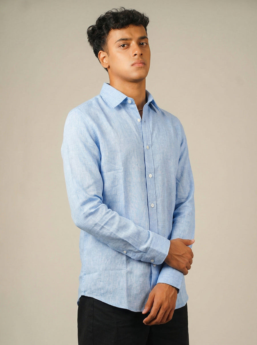 Pure Linen Shirt  -  Light Blue - Image 1