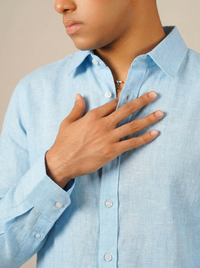 Pure Linen Shirt  -  Light Blue